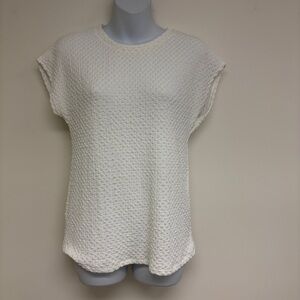 Zara Women's White Textured Ruched Cap Sleeve Top Sz L